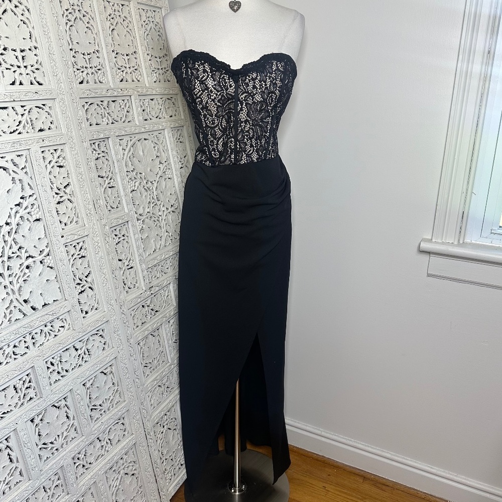 Galina Signature Black Lace Corset Sequin Romantic Whimsygoth Fairy‎ Prom Dress